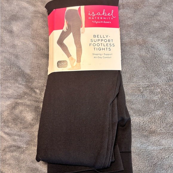 Ingrid & Isabel Black Belly Support Footless Tights - Picture 1 of 3